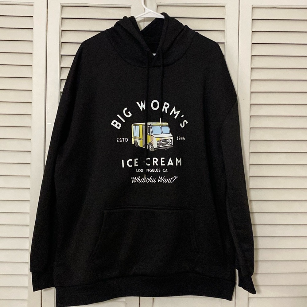 Black unisex hoodie “Big Worms Ice Cream” size XXL. See measurments